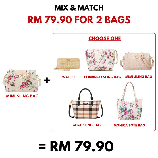 MIMI SLING BAG - FLORAL BL, BEIGE